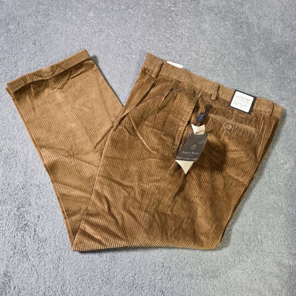 Angelo Rossi Mens 36x30 Corduroy Pants Tan Pleated Wide Wale Cotton New
